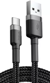 Кабель интерфейсный Baseus CATKLF-CG1 USB Type A - Type-C 2A, нейлоновая оплётка, 2m gray+black