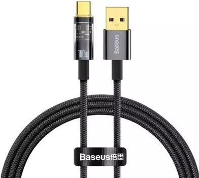 Кабель интерфейсный Baseus CATS000201 Explorer Series Auto Power-Off Fast Charging Data USB to Type-C 100W 1m Black (для смартфонов и планшетов, перед