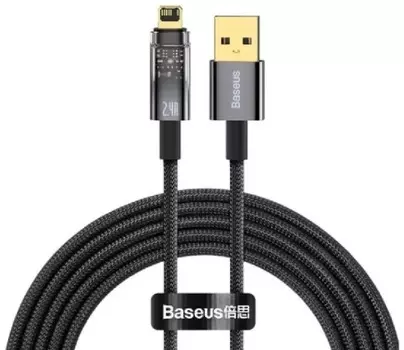 Кабель интерфейсный Baseus CATS000501 Explorer Series Auto Power-Off Fast Charging Data USB to Lightning 2.4A 2m Black (для смартфонов и планшетов, пе