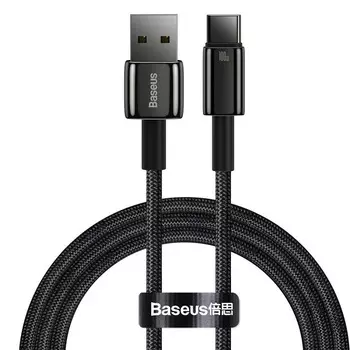 Кабель интерфейсный Baseus CAWJ000001 Tungsten Gold Fast Charging Data USB to Type-C 100W 1m Black (зарядка и передача данных, быстрая зарядка, скорос