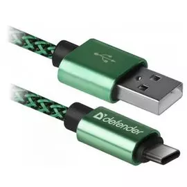 Кабель интерфейсный Defender USB09-03T USB/type-C, 1м, оплётка, зелёный GREEN