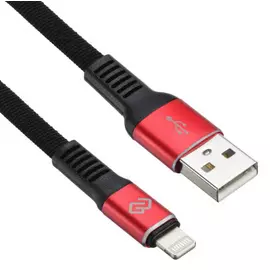 Кабель интерфейсный Digma 1080338 USB (m)-Lightning (m) 1.2м черный/красный плоский