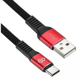 Кабель интерфейсный Digma 1080454 USB (m)-USB Type-C (m) 1.2м черный/красный плоский