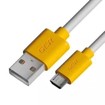 Кабель интерфейсный Greenconnect GCR-53224 3.0m MicroUSB, белый, желтые коннекторы, быстрая зарядка, 28/24 AWG