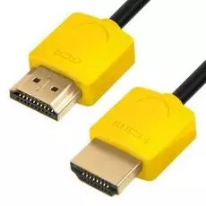 Кабель интерфейсный HDMI-HDMI GCR GCR-HM502 GCR-51584 0.5m HDMI 2.0, желтые коннекторы Slim, OD3.8mm, HDR 4:2:2, Ultra HD, 4K 60 fps 60Hz, 3D, AUDIO,