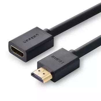 Кабель интерфейсный HDMI-HDMI UGREEN 10141_ male to female в оплетке, 1 м, черный