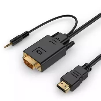 Кабель интерфейсный HDMI-VGA Filum FL-C-HM-VGAM-1.8M 1.8 м., черный, разъемы: HDMI A male-VGA male-mini jack male, пакет