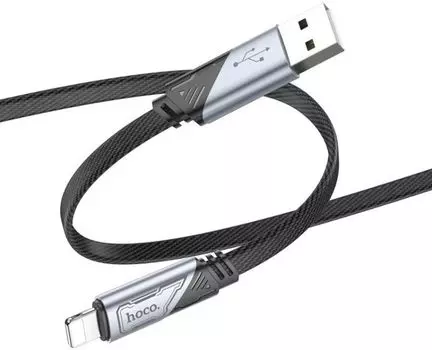 Кабель интерфейсный Hoco U119 MACHINE IP USB (m)-Lightning (m) 1.2м черный коробка плоский (2002424)