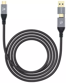 Кабель интерфейсный Orico ORICO-C2CW-20-BK-BP USB-C(m)/USB-C(m), 480 Мбит/с, 100 Вт, 2 м, черный/серебристый