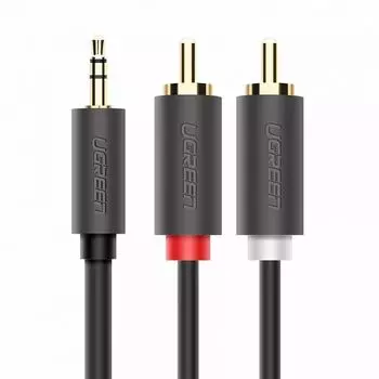 Кабель интерфейсный UGREEN AV102 10511_ аудио 3.5mm Male to 2RCA Male Audio. Длина: 1,5м. Цвет: серый