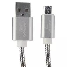 Кабель интерфейсный USB 2.0 Cablexpert CC-G-mUSB02S-1M AM/microB, серия Gold, длина 1м, серебро, блистер