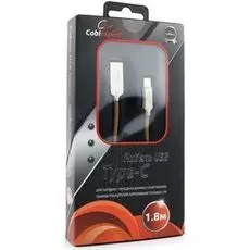 Кабель интерфейсный USB 2.0 Cablexpert CC-P-USBC02Gd-1.8M AM/Type-C, серия Platinum, длина 1.8м, золотой, блистер