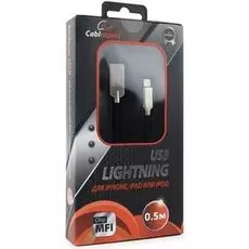 Кабель интерфейсный USB 2.0 Cablexpert CC-P-APUSB02Bk-0.5M MFI, AM/Lightning, серия Platinum, длина 0.5м, черный, блистер