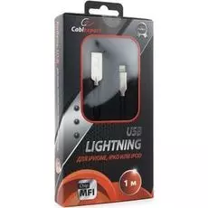 Кабель интерфейсный USB 2.0 Cablexpert CC-P-APUSB02Bk-1M MFI, AM/Lightning, серия Platinum, длина 1м, черный, блистер