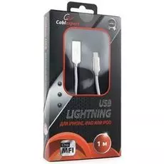 Кабель интерфейсный USB 2.0 Cablexpert CC-P-APUSB02W-1M MFI, AM/Lightning, серия Platinum, длина 1м, белый, блистер