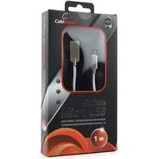 Кабель интерфейсный USB 2.0 Cablexpert CC-P-mUSB02W-1M AM/microB, серия Platinum, длина 1м, белый, блистер