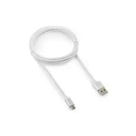 Кабель интерфейсный USB 2.0 Cablexpert CC-S-mUSB01W-1.8M AM/microB, серия Silver, длина 1.8м, белый, блистер