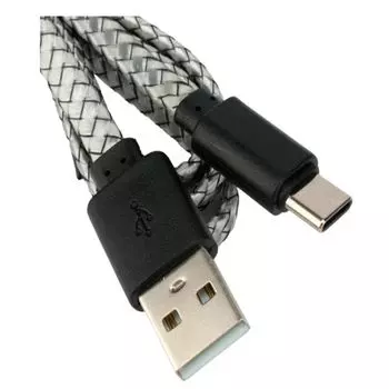 Кабель интерфейсный USB 2.0 Cablexpert CC-USB2-AMCM-FL-1M плоский AM/Type-C, 2.1A, 12Вт, медь, нейлоновая оплетка, 1м, серый, пакет