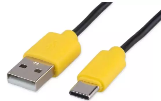 Кабель интерфейсный USB 2.0 Garnizon GCC-USB2-AMCM-1M-BY AM/Type-C, 2.4А, медь, черный с желтыми коннекторами, 1м, пакет
