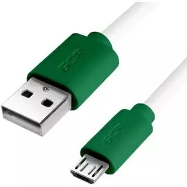 Кабель интерфейсный USB 2.0 GCR GCR-51499 0.5m, AM/microB 5pin, белый, зеленые коннекторы, 28/28 AWG, экран, армированный, морозостойкий