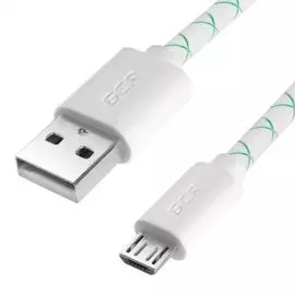 Кабель интерфейсный USB 2.0 GCR GCR-UA9MCB3-BD-2.0m ,09213,micro USB, бело-зеленый, белые коннекторы, 28/24 AWG, AM / microB 5pin, морозостойкий