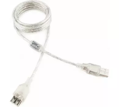 Кабель интерфейсный USB 2.0 удлинитель Cablexpert AM-AF 1.8 м, Pro, экран, феррит. кольцо, прозрачный, пакет