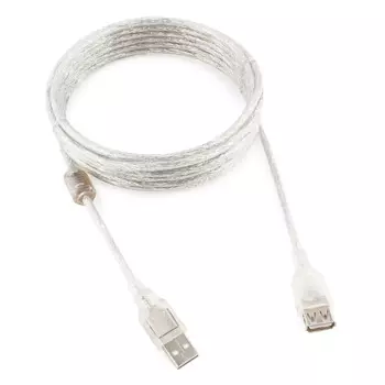 Кабель интерфейсный USB 2.0 удлинитель Cablexpert AM-AF 4.5 м, Pro, экран, феррит. кольцо, прозрачный, пакет