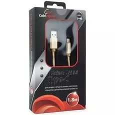 Кабель интерфейсный USB 3.0 Cablexpert CC-P-USBC03Gd-1.8M AM/Type-C, серия Platinum, длина 1.8м, золотой, блистер