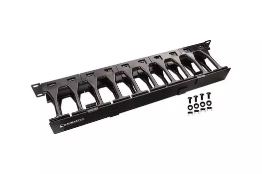 Кабельный организатор Lanmaster LAN-ORG-PF/S-1U 19" c пластиковыми пальцами глубиной 106 мм и крышкой, 1U