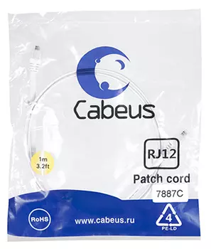 Кабель патч-корд Cabeus PC-TEL-RJ12-1m 6p4c телефонный, 1 м, белый
