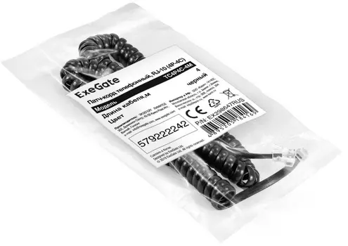 Кабель патч-корд Exegate TC4P4C-4M EX298647RUS телефонный (витой, RJ-10 (4P-4C), 4м, черный)