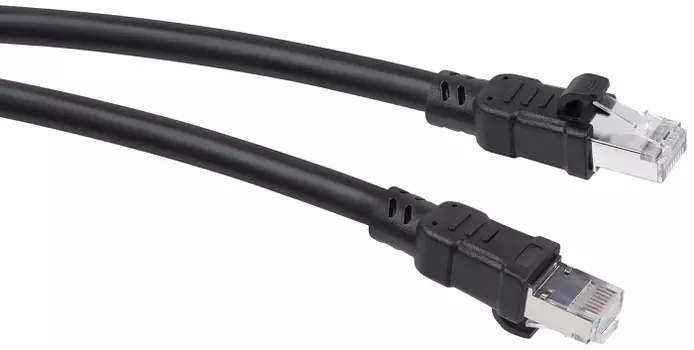 Кабель патч-корд FTP 6A кат. 1м. Cabeus PC-ARM-FTP-RJ45-Cat.6a-1m-PE 2xRJ45/8p8c, экранированный, армированный гофрированной стальной лентой, черный,
