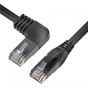 Кабель патч-корд U/UTP 5e кат. 1м GCR GCR-53123 прямой, правый угол, литой, ethernet high speed, RJ45, T568B, черный