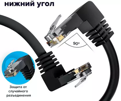 Кабель патч-корд U/UTP 5e кат. 3м GCR GCR-53964 прямой, нижний/нижний угол, литой, ethernet high spe