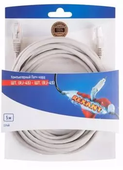 Кабель патч-корд U/UTP 5e кат. 5м Rexant 06-3204 неэкранированный, PVC серый, 5 м