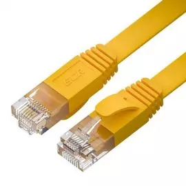 Кабель патч-корд U/UTP 6 кат. 0.15м GCR GCR-53033 PROF плоский прямой, 30 AWG, ethernet high speed 10 Гбит/с, RJ45, T568B, жёлтый