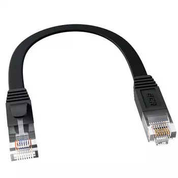 Кабель патч-корд U/UTP 6 кат. 0.3м GCR GCR-52685 PROF плоский прямой, 30 AWG, ethernet high speed 10 Гбит/с, RJ45, T568B, черный