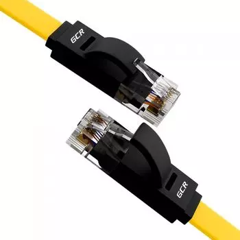 Кабель патч-корд U/UTP 6 кат. 1м GCR GCR-52092 PROF плоский прямой, 30 AWG, ethernet high speed 10 Гбит/с, RJ45, T568B, желтый+черный