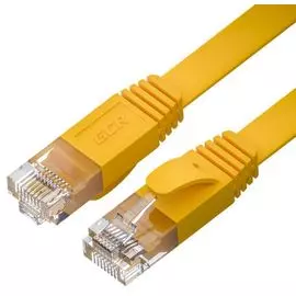 Кабель патч-корд U/UTP 6 кат. 2м GCR GCR-52827 плоский прямой, медь, желтый, 30 AWG, ethernet high speed 10 Гбит/с, RJ45, T568B