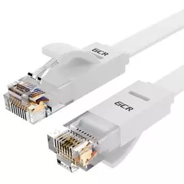 Кабель патч-корд U/UTP 6 кат. 3м GCR GCR-51793 плоский прямой, медь, белый, 30 AWG, ethernet high speed 10 Гбит/с, RJ45, T568B