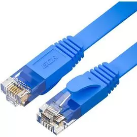 Кабель патч-корд U/UTP 6 кат. 3м GCR GCR-52869 PROF плоский прямой, 30 AWG, ethernet high speed 10 Гбит/с, RJ45, T568B, синий