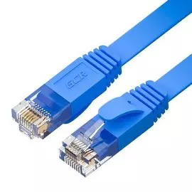 Кабель патч-корд U/UTP 6 кат. 5м GCR GCR-52873 PROF плоский прямой, 30 AWG, ethernet high speed 10 Гбит/с, RJ45, T568B, синий