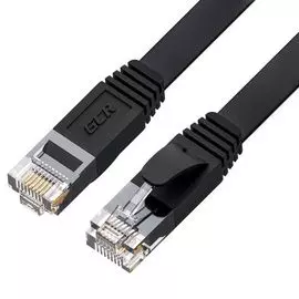 Кабель патч-корд U/UTP 6 кат. 5м GCR GCR-52874 PROF плоский прямой, 30 AWG, ethernet high speed 10 Гбит/с, RJ45, T568B, черный