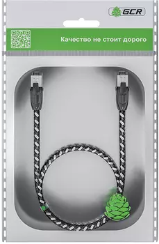 Кабель патч-корд U/UTP 6 кат. 5м GCR GCR-52779 прямой, медь, OD 5.30mm, STRONG черно-белый нейлон, ethernet high speed 10 Гбит/с, T568B