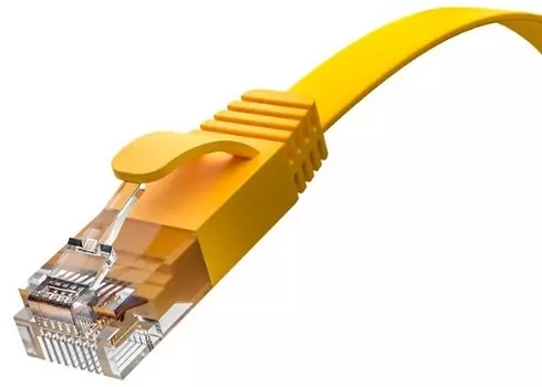 Кабель патч-корд U/UTP 6 кат. 15м GCR GCR-52826 плоский прямой, медь, желтый, 30 AWG, ethernet high speed 10 Гбит/с, RJ45, T568B