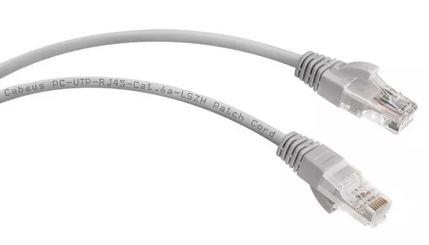 Кабель патч-корд U/UTP 6a кат. 0,5м Cabeus PC-UTP-RJ45-Cat.6a-0.5m-LSZH 10G, неэкранированный, серый