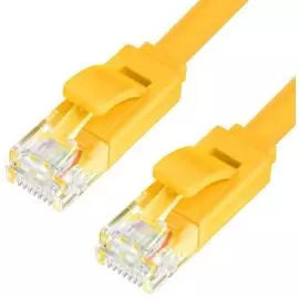 Кабель патч-корд U/UTP 6 кат. 15м GCR GCR-LNC62 PROF плоский прямой, медь, желтый, позолоченные контакты, 30AWG, ethernet high speed 10 Гбит/с, RJ45