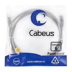 Кабель патч-корд U/UTP 6 кат. 2м Cabeus PC-UTP-RJ45-Cat.6-2m неэкранированный, серый