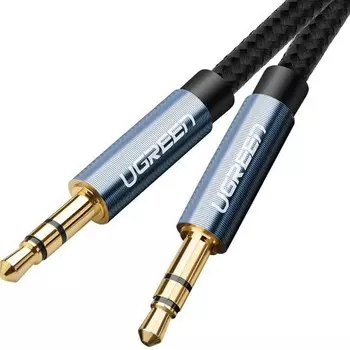 Кабель UGREEN AV112 10686_ 3.5mm Male to 3.5mm Male Cable Gold Plated Metal Case with Braid. Длина: 1,5м. Цвет: синий