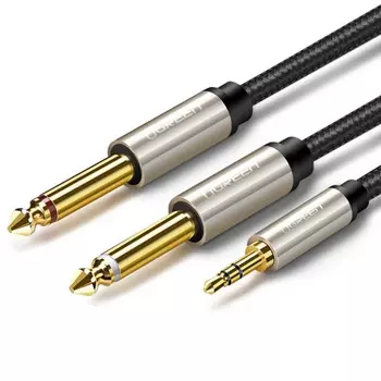 Кабель UGREEN AV126 10613_ 3.5mm TRS to Dual 6.35mm TS Audio Cable. Длина: 1м. Цвет: серый